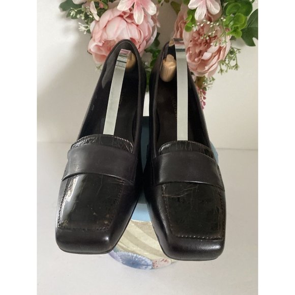 Franco Sarto Fever Dark Brown with Croc Print‎ Leather Pump Heels Women's 8M - Picture 2 of 12